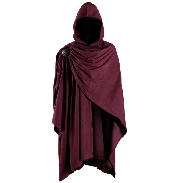 Corduroy Hooded Cloak with Brooch - Image 3