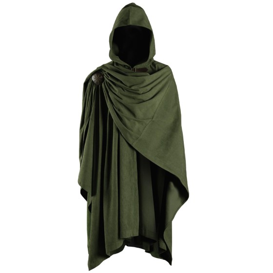 Corduroy Hooded Cloak with Brooch