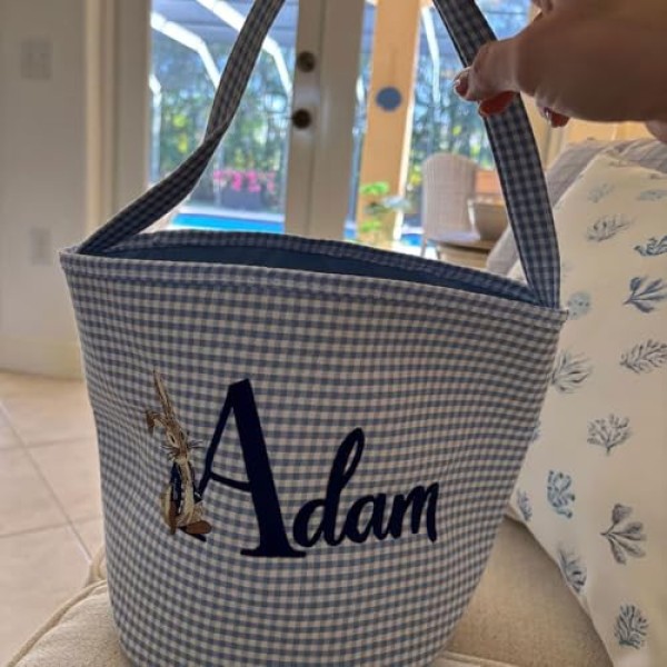Blue Seersucker Embroidered Basket - Image 8